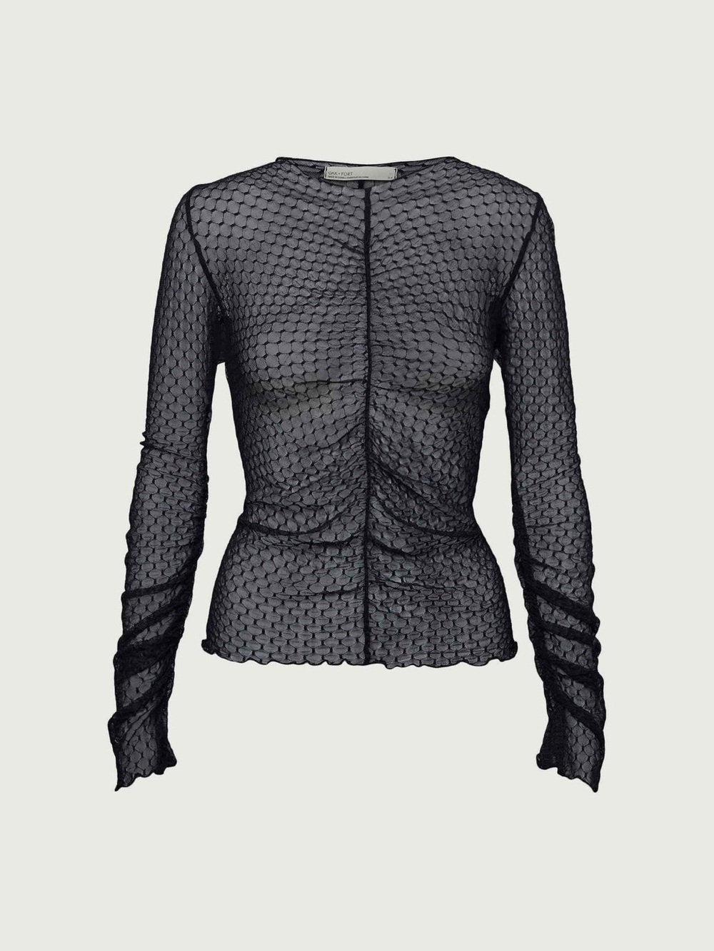 OAK + FORT Black Sheer Ruched Mesh Long-Sleeve Top size XS